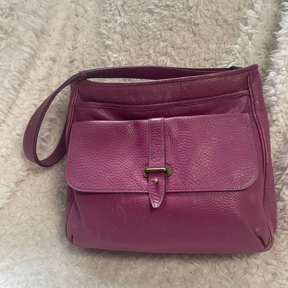 Levenger Leather Mauve medium Shoulder Bag antique tone hardwares